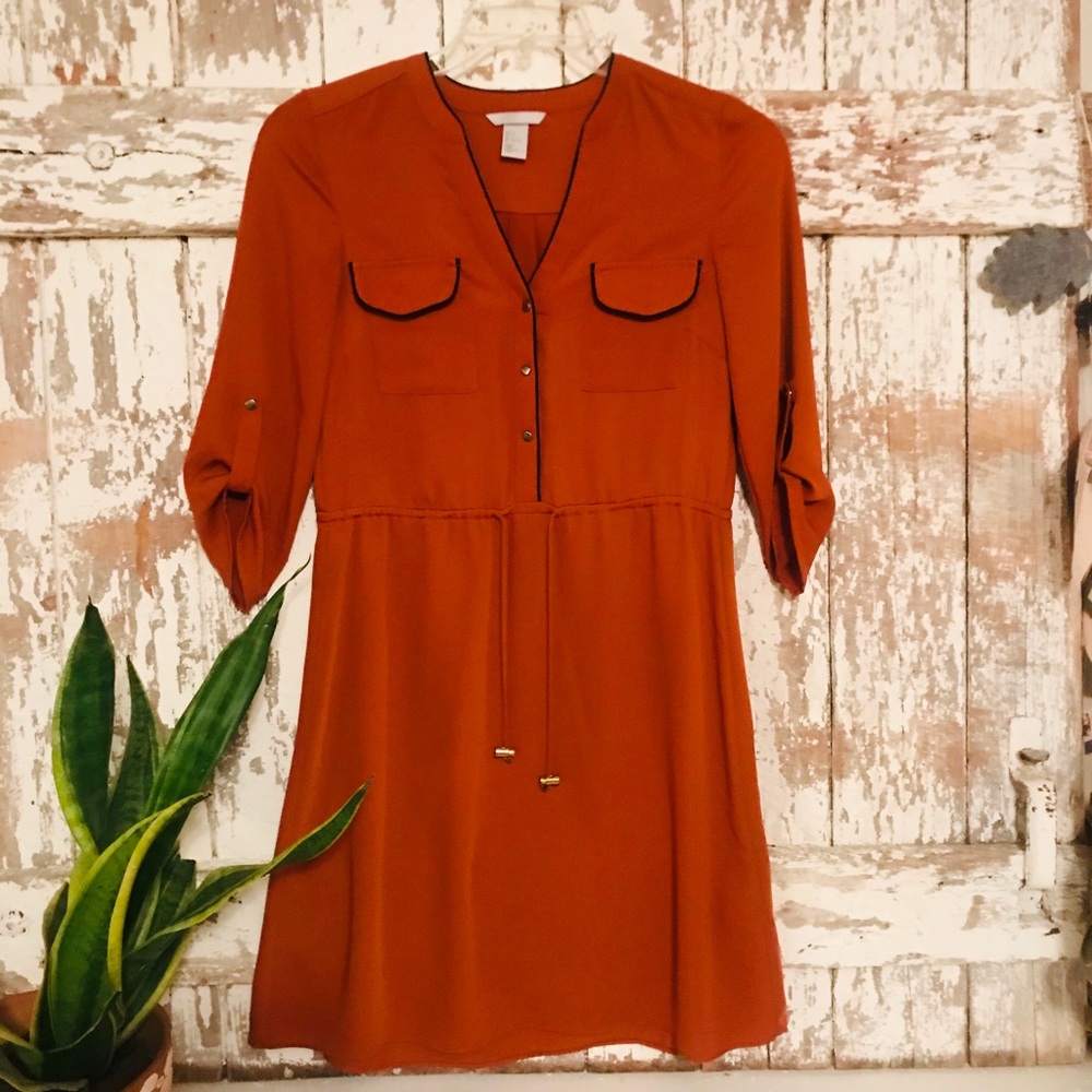 H&M 🟠 pumpkin spice casual dress navy trim sz 4